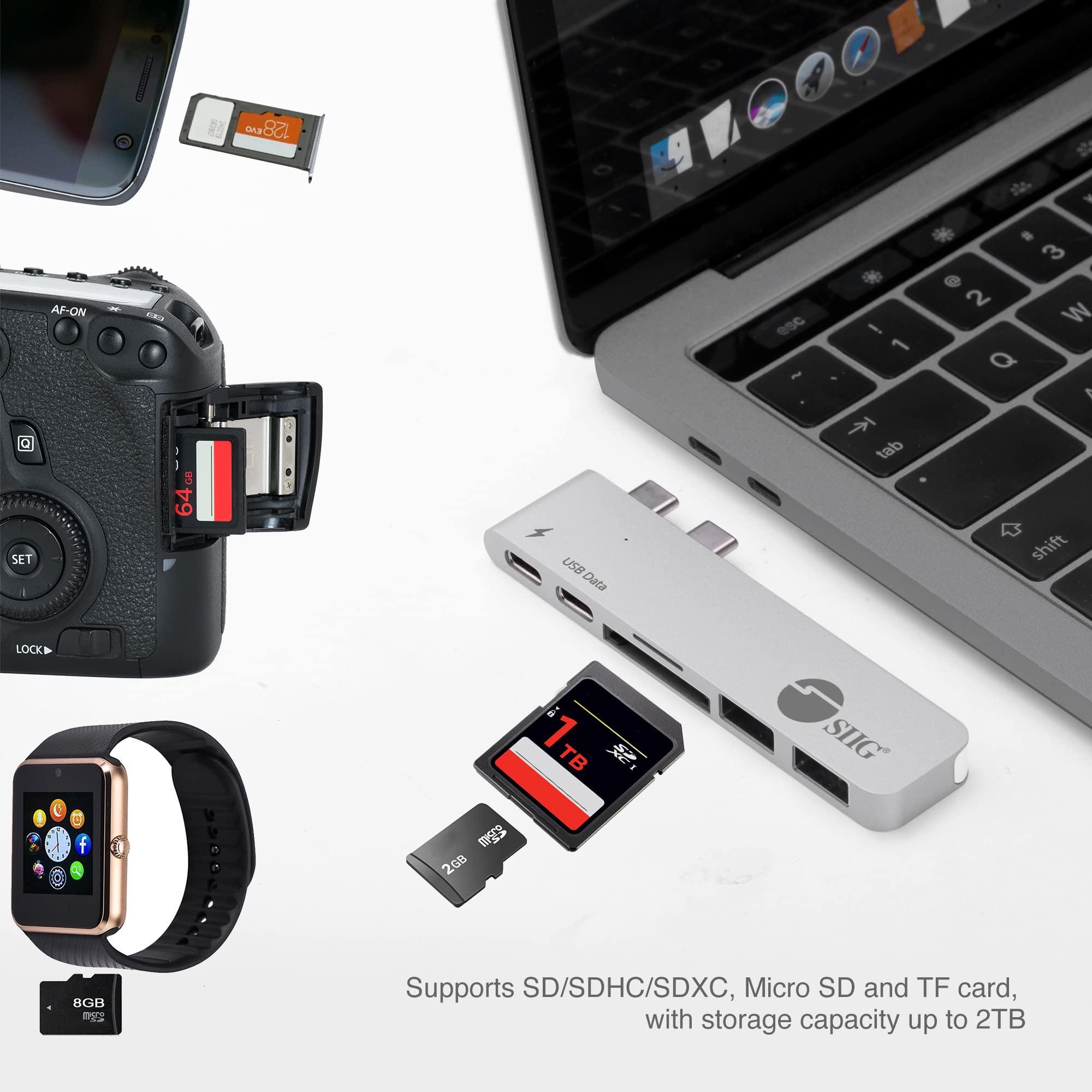 SIIG SIIG Thunderbolt 3 USB Type C Hub Adapter for 13\" or 15\" MacBook Pro - 5k Video Resolution, 40Gbps Data Speed - USB C Data Port, 2 USB 3.1, SD/Micro SD Card Reader Slot - Silver