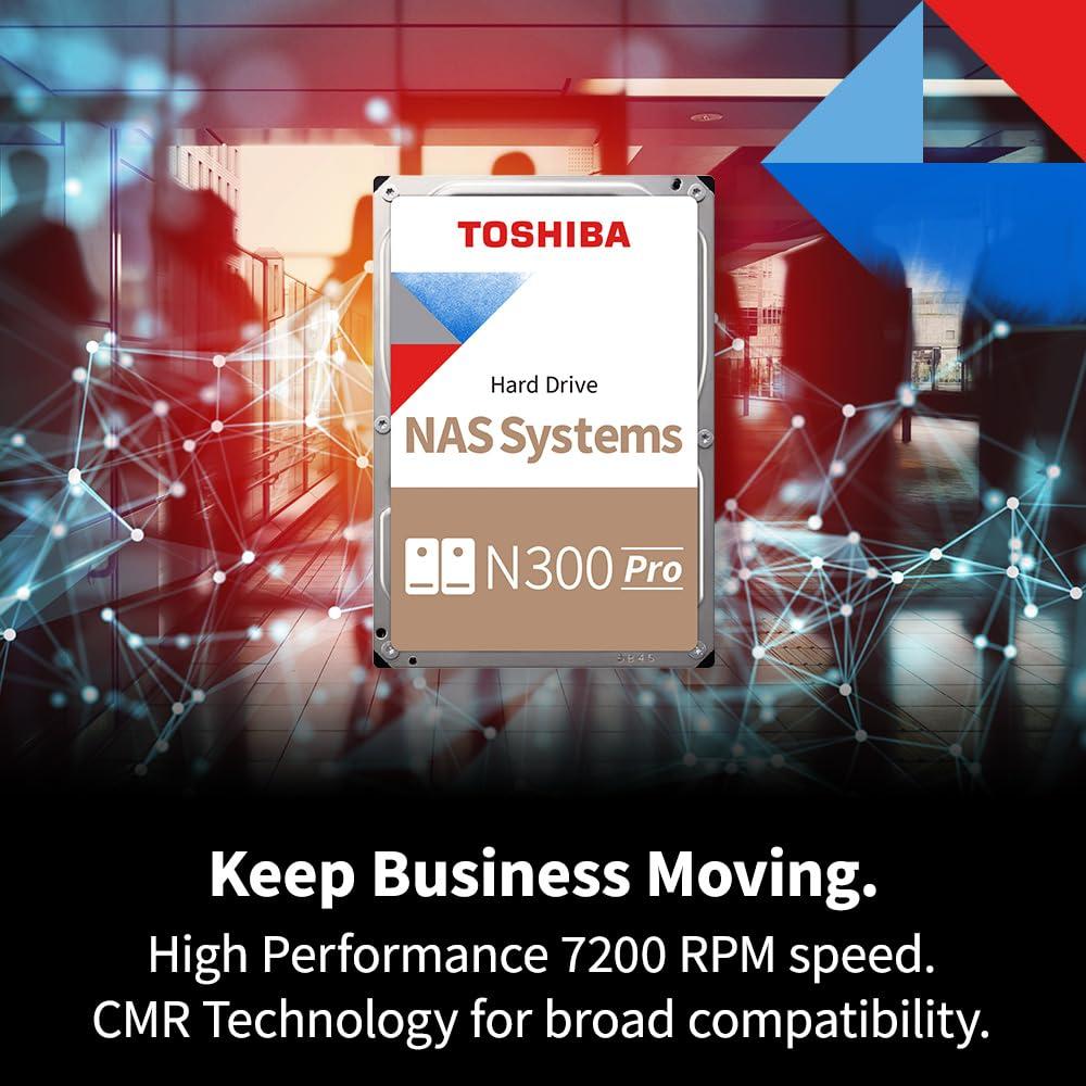 TOSHIBA Toshiba N300 PRO 14TB Large-Sized Business NAS (up to 24 bays) 3.5-Inch Internal Hard Drive - Up to 300 TB/year Workload Rate CMR SATA 6 GB/s 7200 RPM 512 MB Cache - HDWG51EXZSTB