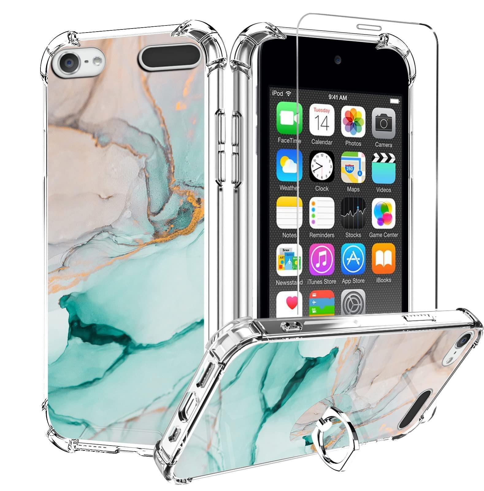 KANGHAR KANGHAR iPod Touch 7/6/5 Case, Marble Pattern with Screen Protector,Kickstand Ring Holder Soft TPU Bumper Shockproof Cover for iPod Touch 5th/6th/7th Generation