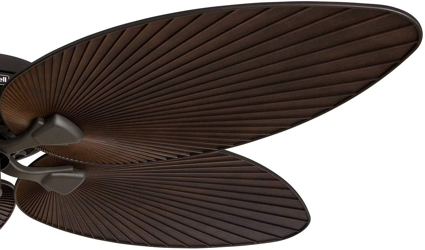Honeywell Ceiling Fans Honeywell Ceiling Fans Palm Island, 52 Inch Tropical Indoor Outdoor Ceiling Fan with No Light, Pull Chain, Three Mounting Options, 5 Palm Leaf Blades, Wet-Rated - 50207-01 (Bronze)