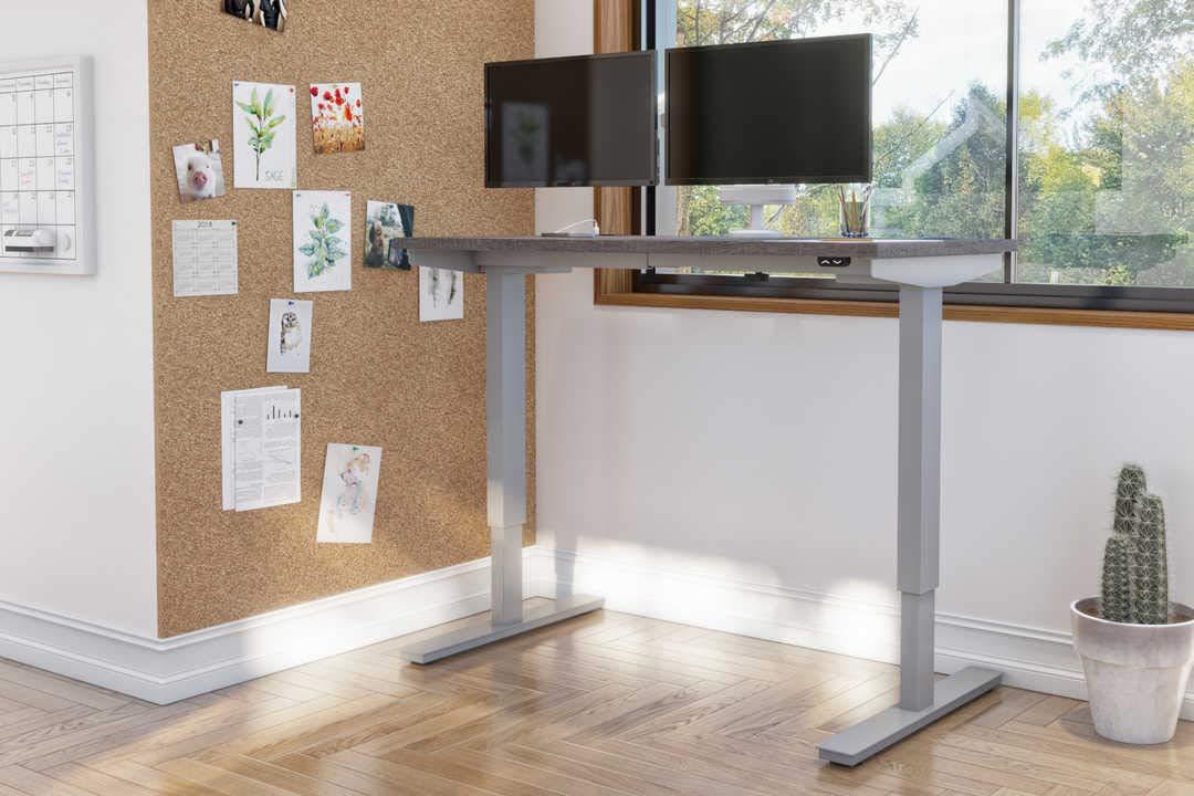 Bestar Bestar Upstand Standing Desk with Dual Monitor Arm, Ergonomic Electric Table for Home Office, 48W x 24D, Bark Grey