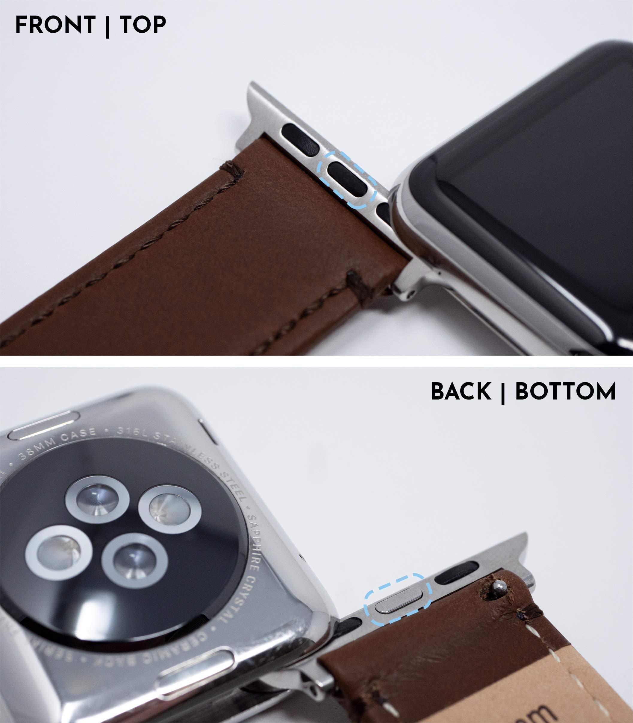 BARTON WATCH BANDS BARTON WATCH BANDS - Black Leather & Orange Stitching Top Grain Leather Watch Bands Compatible with Apple Watch Models - 1, 2, 3, 4, 5, 6, 7, 8, 9, 10, SE, Ultra & Ultra 2 - (42mm/44mm/45mm/49mm)