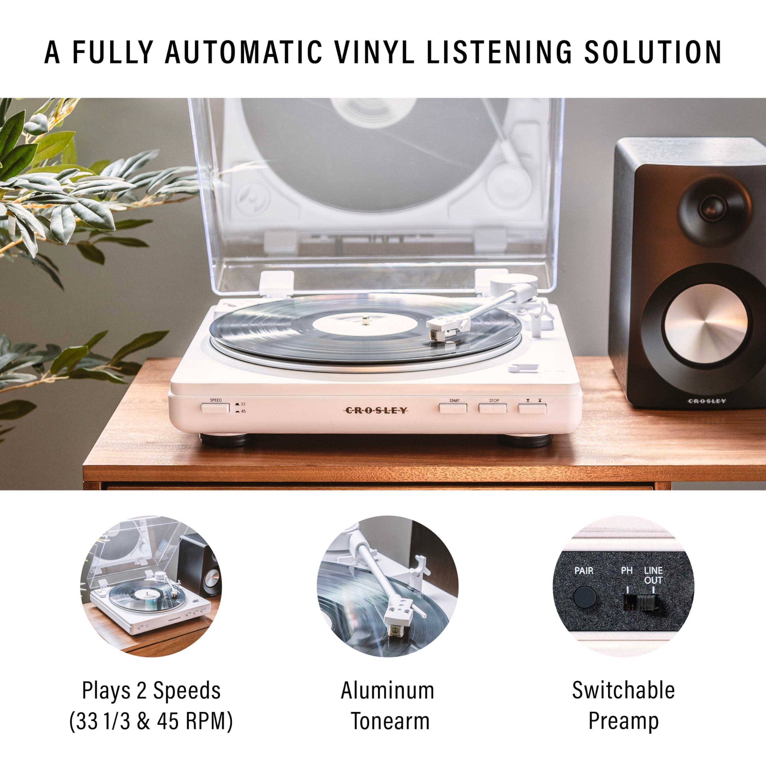 Crosley Crosley T400D-WH Fully Automatic Bluetooth 2-Speed Turntable Record Player with Built-in Preamp, White
