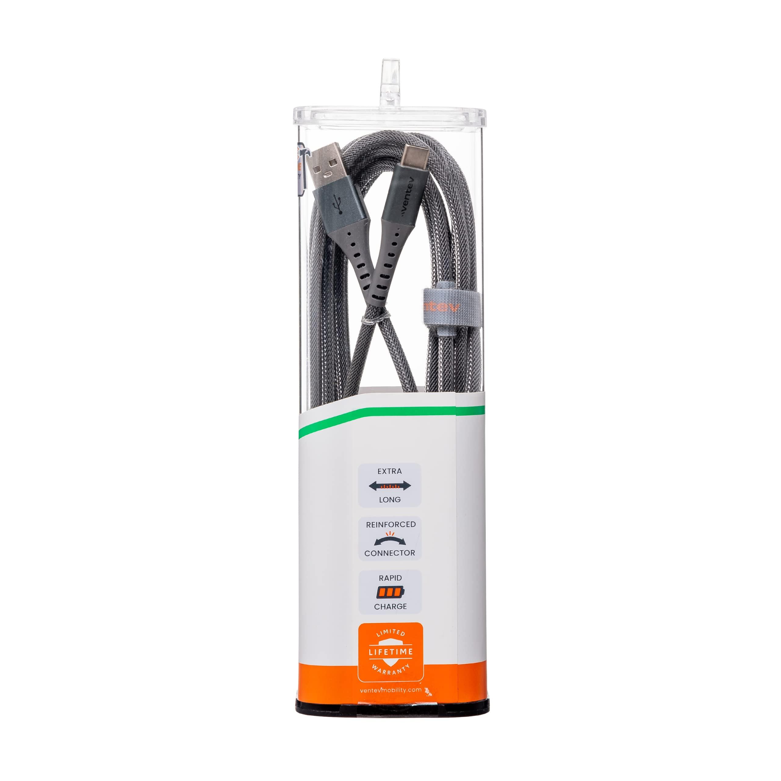 Ventev Ventev Alloy USB A to USB C Cable 10FT for iPhone 16/16 Pro, iPhone 15, MacBook, iPad Pro, iPad Air, Pixel 9, Samsung S25 | Braided Lightning Cable, USB C High Speed Data Transfer Cable - Steel