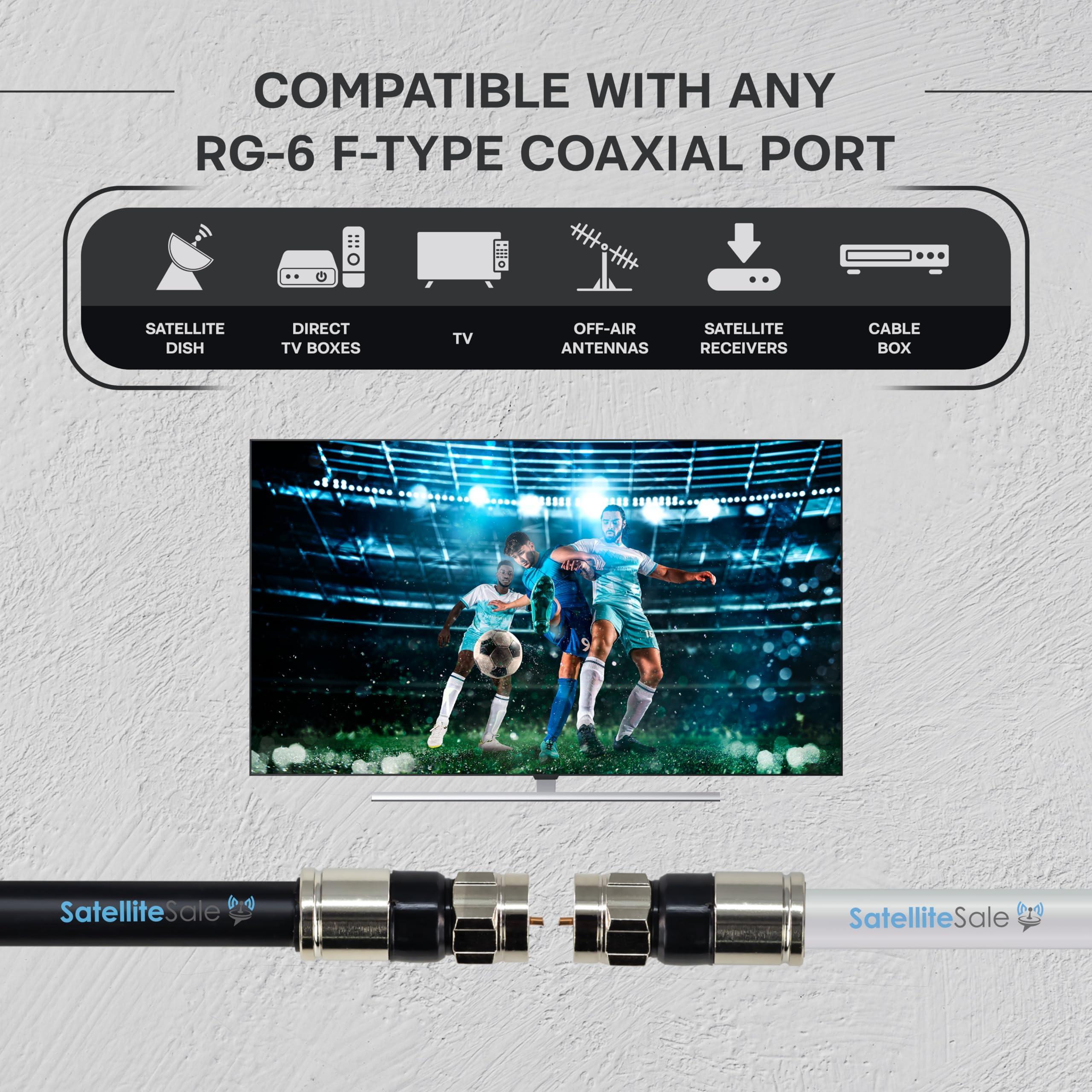SatelliteSale SatelliteSale Digital 75Ohm RG-6/U Coaxial Cable with F-Type Connector Indoor/Outdoor Universal Wire Black Cord 6 feet