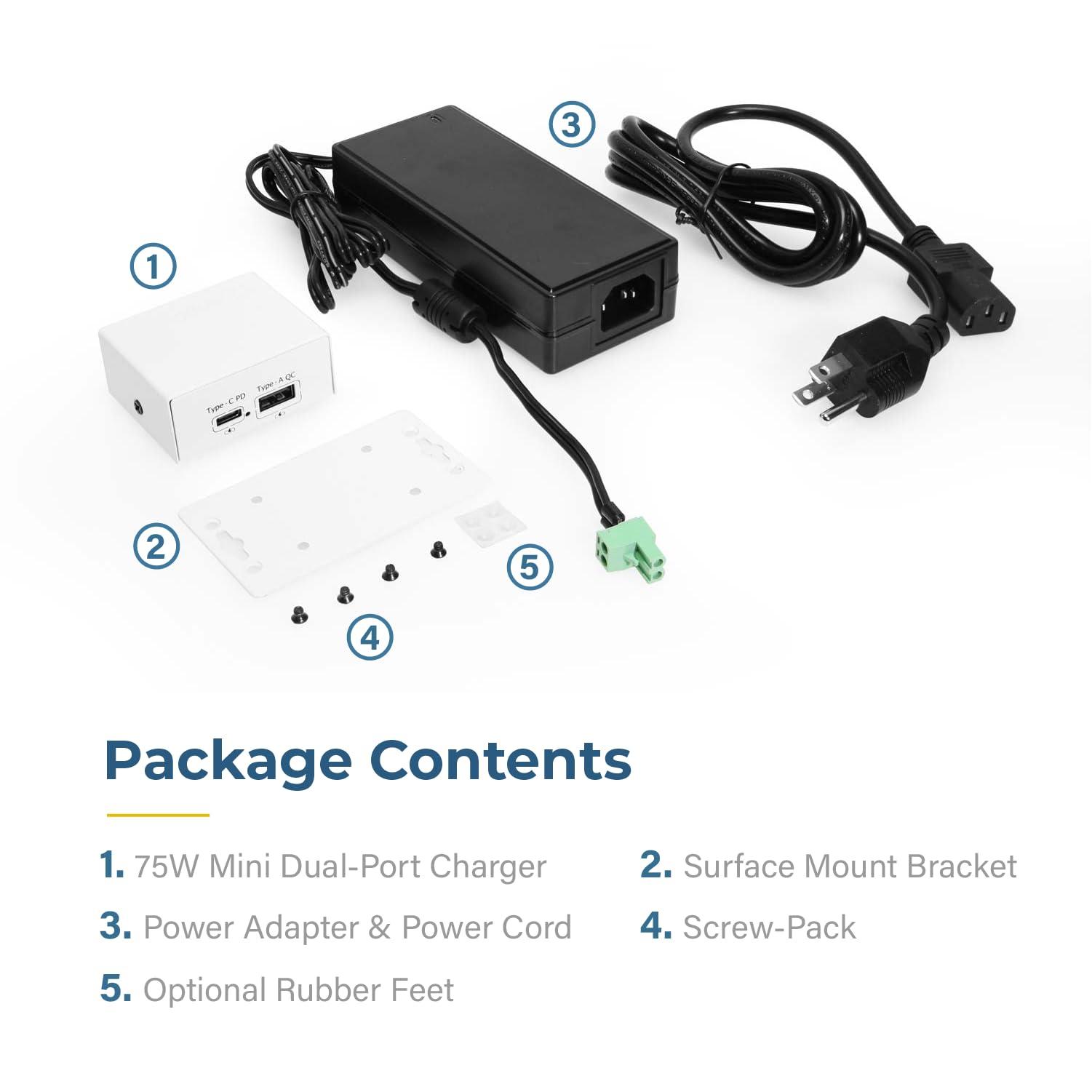 Coolgear ChargeIT! 75W Dual USB Desktop Charger - USB-A & USB-C PD Charger w/PPS for Offices, Labs, and More