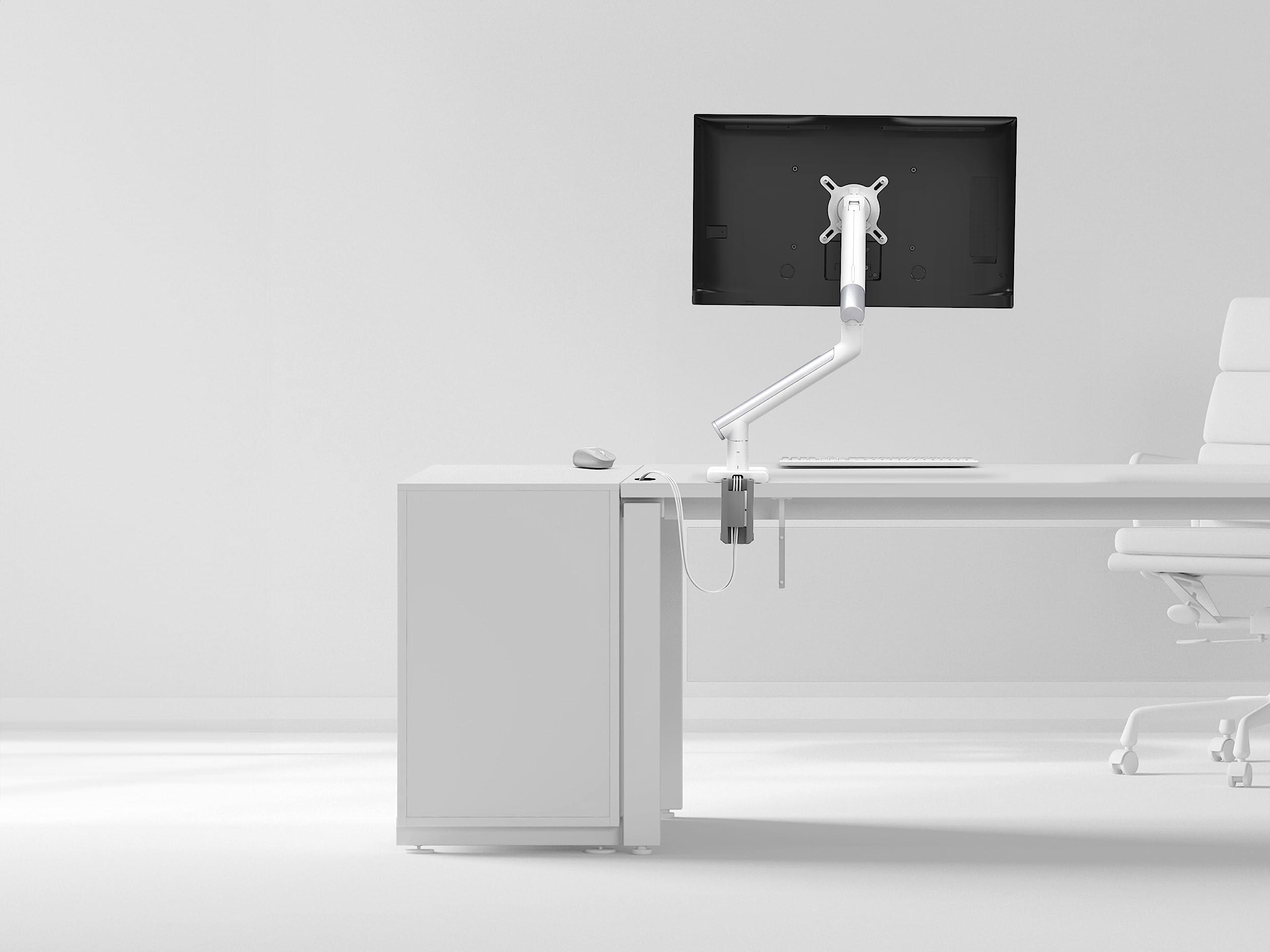 CTA Digital Single Monitor Arm Mount - CTA White Monitor Mount for 23" to 35" Monitors - w/Dual USB 3.0 Hub Ports & Arm Clamp for Desks - White (ADD-SSMA)