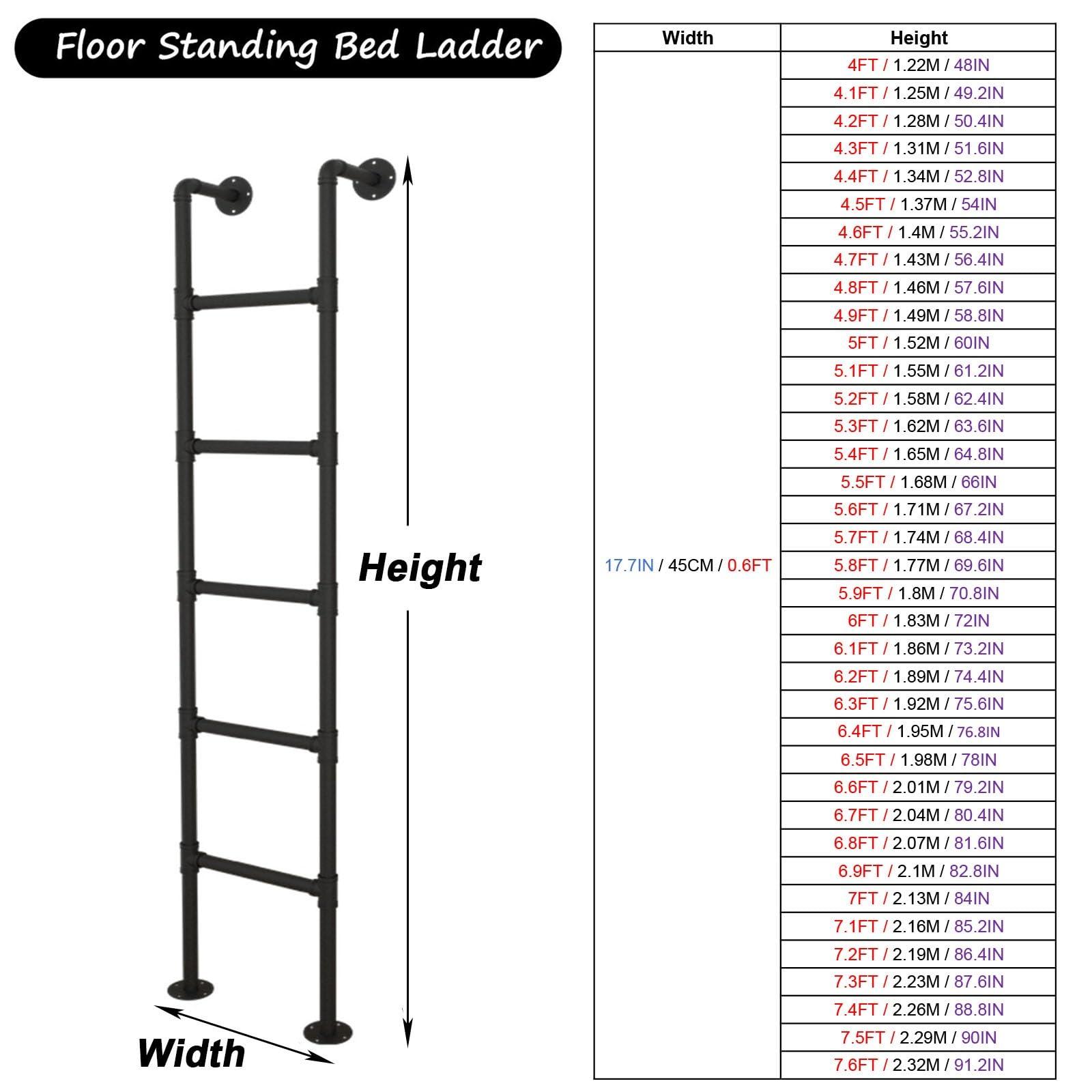 LSMKKA Rv Bunk Ladder 48 55 Inch 60 63 72 80 91" Basement Egress Ladder, Black Floor Standing Window Well Ladder 3 4 5 6 10 12 Step Ladders with Mount Discs, Adults Kids Safety Climb Stool (Color : Black,