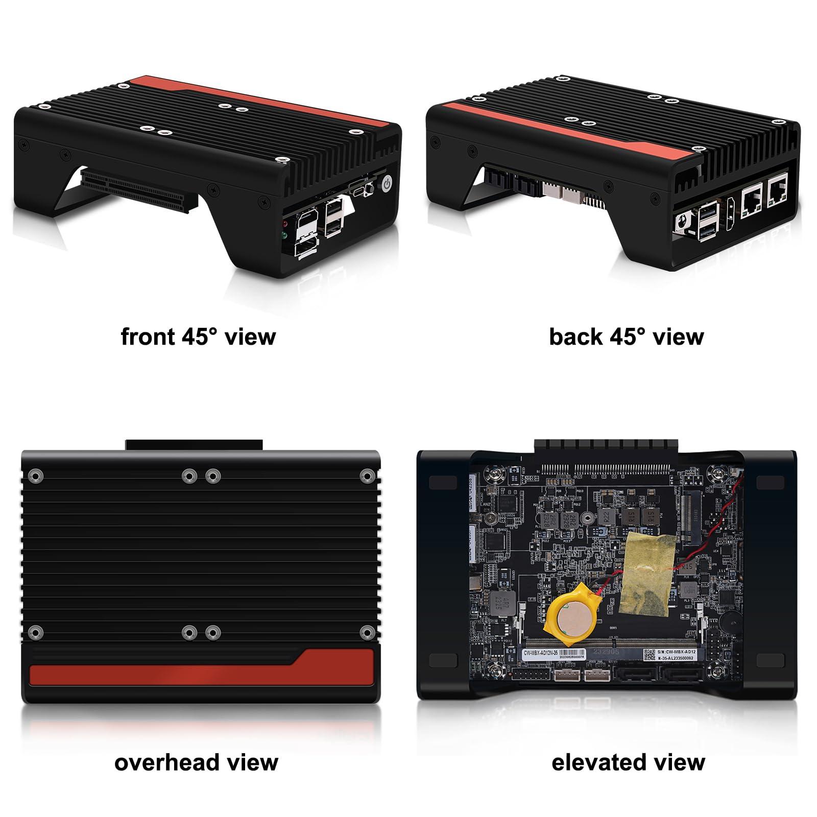 StoneStorm Fanless Mini PC Dual i226-V 2.5GbE Ports, N100 Firewall Micro Computer for DIY/3D Printing/Network Security, DDR5 RAM M.2 NVMe, Expandable PCI-e x8(PCle3.0 x4), Quadruple Display (Black, Barebone)