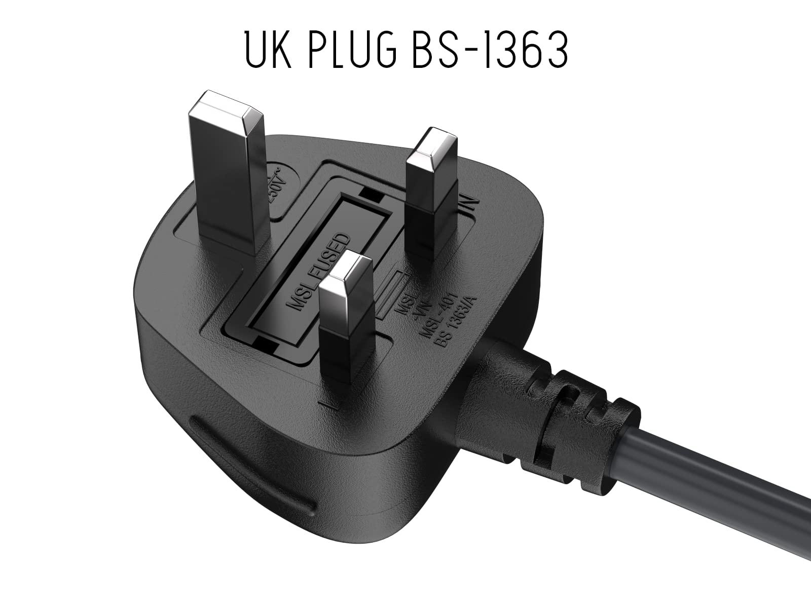 Cable Leader CableLeader 10ft IEC320 C13 to BS1363 England UK Power Cord with Fuse 18AWG 13A/250V, Heavy-Duty for PCs, Monitors, Scanners, Printers, Britain 3 Prong Type G Plug, Black
