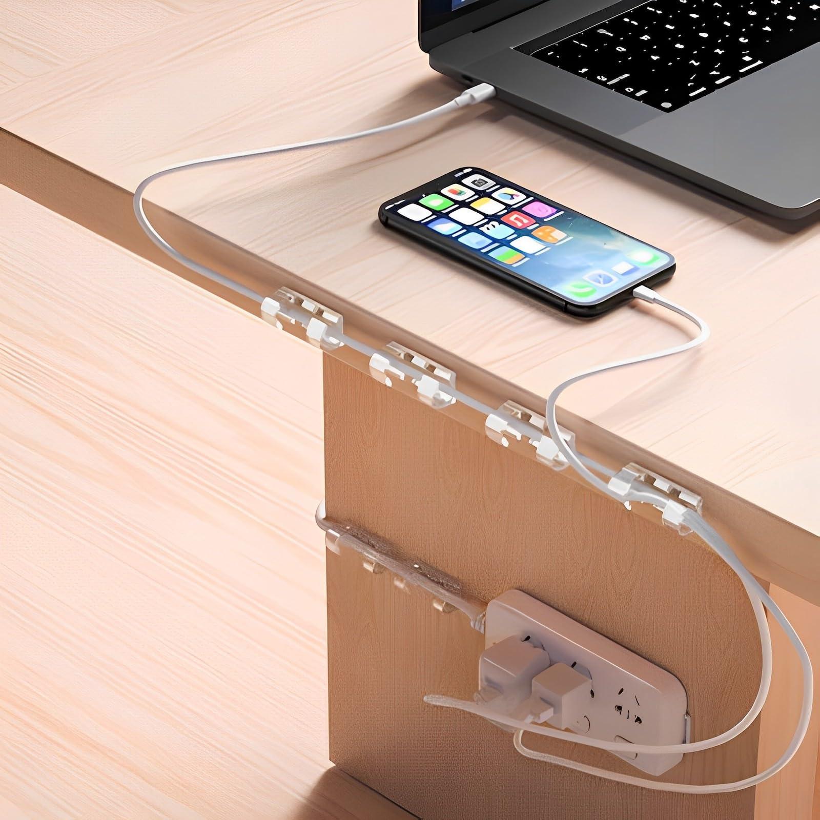 AFFAVON 80pcs Adhesive Cable Clips 90 Strips, Finisher Wire Clamp Cord Clips Cable Management Light Clips Cable Organizer Max.1/4" Wire Hider for Cords