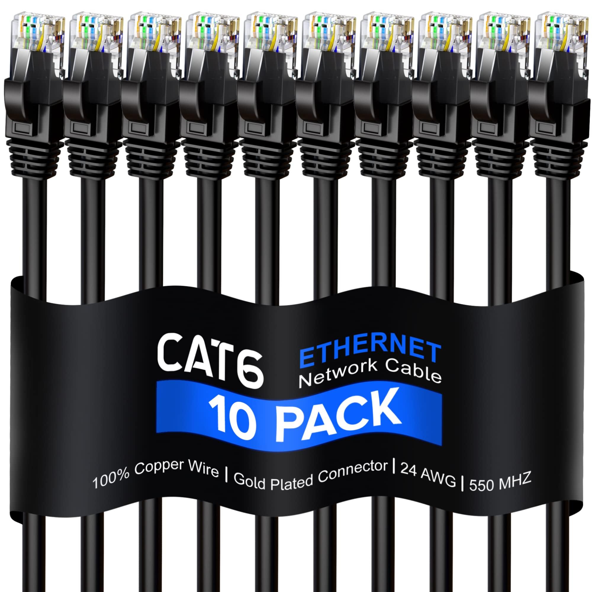 Maximm Maximm Cat 6 Ethernet Cable 25 Ft, 100% Pure Copper, Cat6 Cable (10 Pack) LAN Cable, Internet Cable, Patch Cable and Network Cable - UTP (Black) 25 Feet