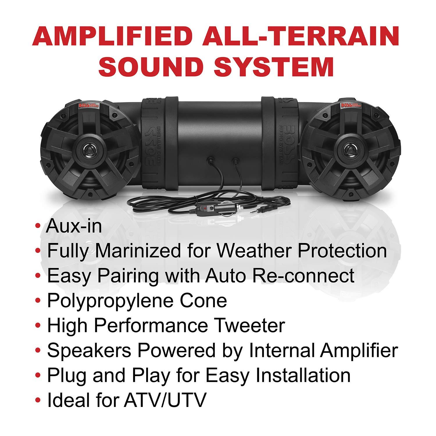 BOSS Audio Systems BOSS Audio Systems ATV6.5B ATV UTV Weatherproof Sound System - 6.5 Inch Speakers, 1.5 Inch Tweeters, Built-in Amplifier, Bluetooth, Easy Installation for 12V Vehicles