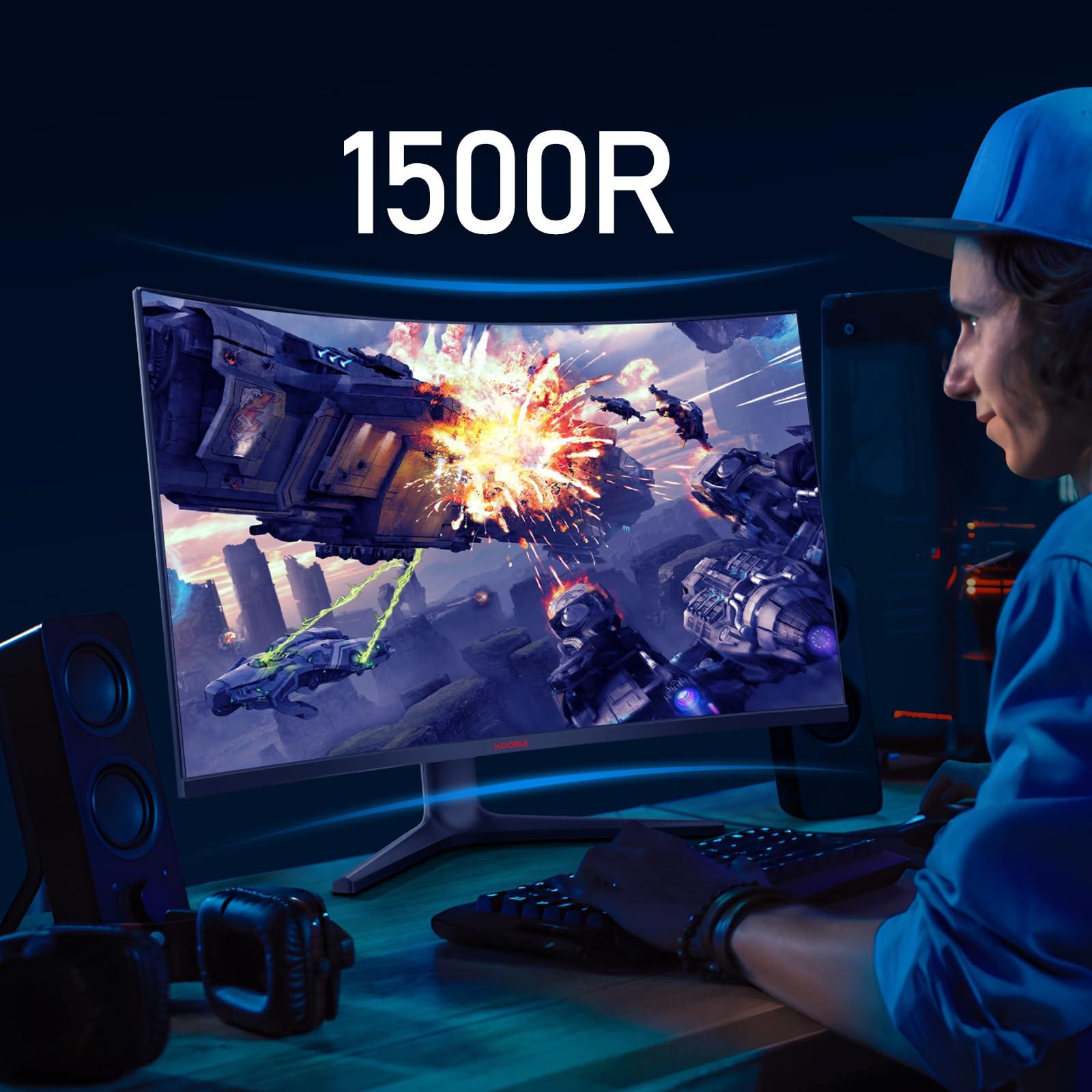 KOORUI KOORUI 32 inch Curved Gaming Monitor - QHD (2560 x 1440) 2K Display, 170Hz 144Hz Monitor, 1500R Curvature, 1ms, HDR10, Adaptive Sync, Tilt Adjustable, DisplayPort HDMI, Black - GA01