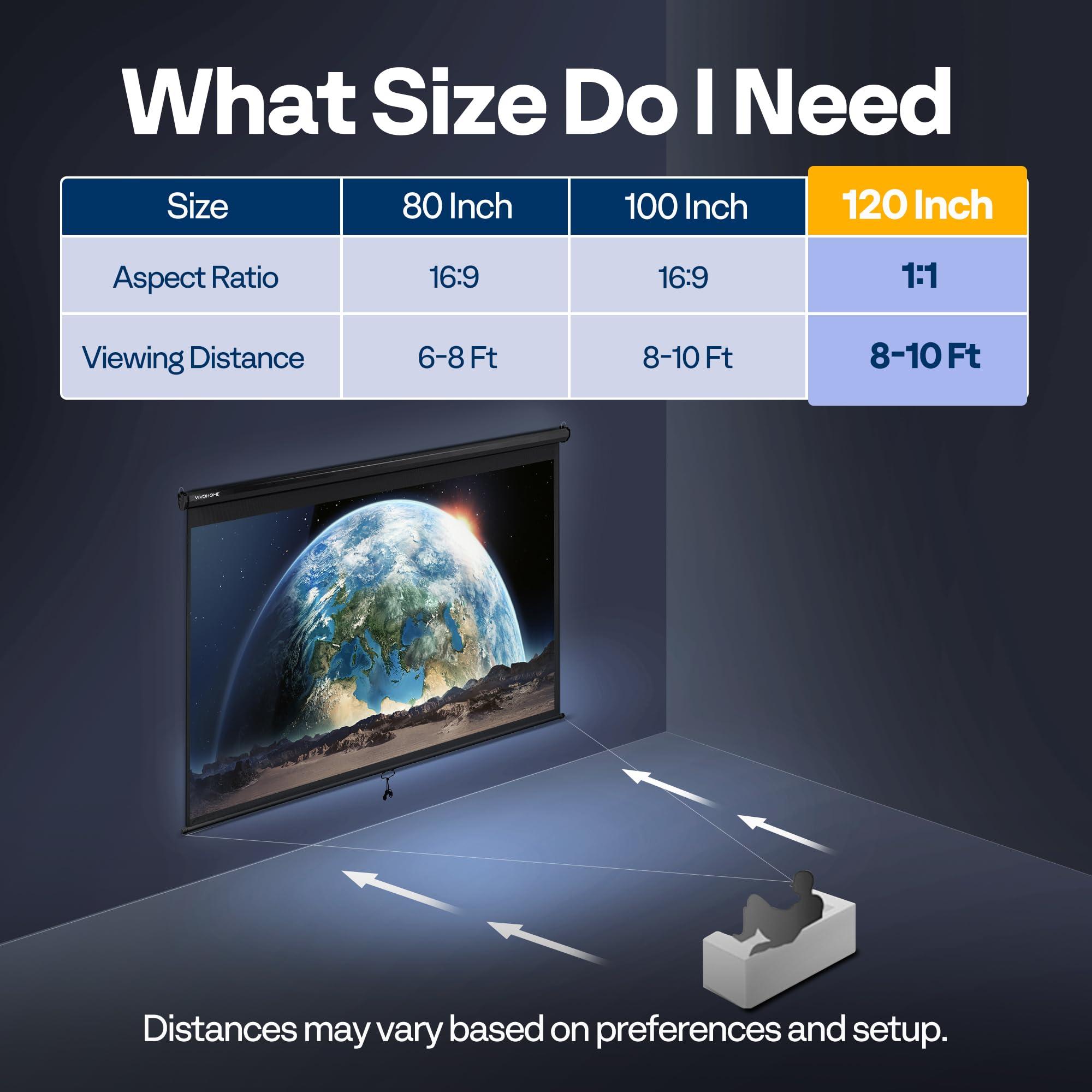 VIVOHOME VIVOHOME Projector Screen Pull Down, 1:1 120 Inch Retractable Projection Screen, HD 4K Manual Pull Movie Screen for Home Theater, Cinema, Office (84x84 Inch Black)