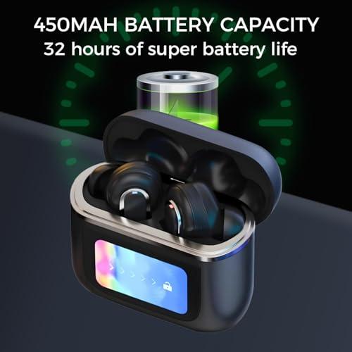 Alpha Digital Alpha Digital Wireless Earbuds with LCD Touch Screen, Bluetooth 5.3, Noise Cancelling, 1.47" Screen, 32H Playback, IP4 Waterproof, Lightweight, ANC & Transparency Mode, 450mAh Wireless Charging Case