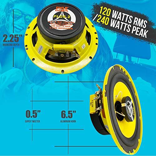 Pyle Pyle Car Two Way Speaker System - Pro 6.5 Inch 240 Watt 4 Ohm Mid Tweeter-Audio Sound Speakers For Car Stereo w/ 30 Oz Magnet Structure, 2.25” Mount Depth Fits Standard OEM -PLG6.2 (Pair) Yellow