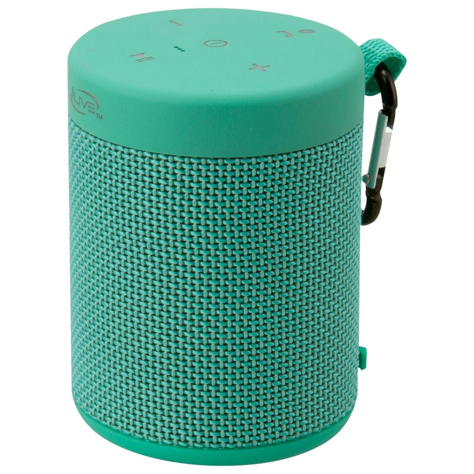 iLive iLive Portable Bluetooth Waterproof Speaker, 2.56 x 2.56 x 3.54 Inches, Includes Micro-USB to USB Cable and Carabiner Clip, Turquoise (ISBW108TQ)