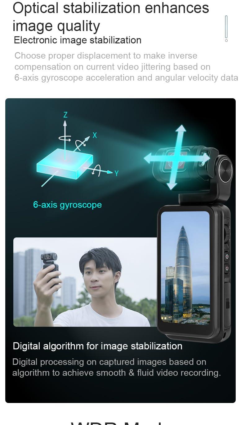 Yoidesu 5K Handheld Pocket Camcorder, 36MP Vlogging Camera with Rotatable 3.5 Inch IPS, 10X Digital Zoom, Night Vision YouTube Portable Video Camera, 120 Wide Angle,