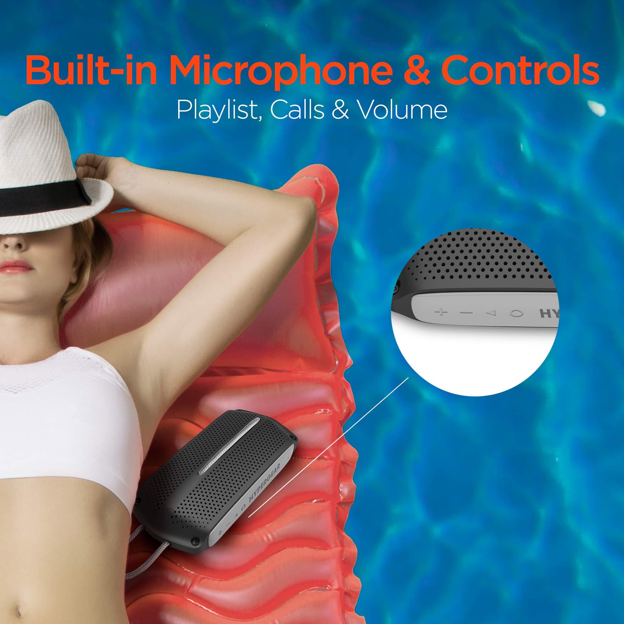 HyperGear HyperGear Portable Bluetooth Speaker - IPX4 Waterproof Wireless Speakers with Bluetooth, HD Stereo Sound, 3 Playback Modes, Built-in Mic & Controls for Bathroom Shower, Beach, & Travel - Black & Grey