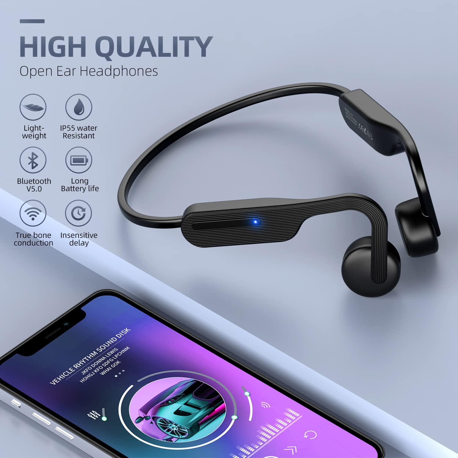 PURERINA PURERINA Bone Conduction Headphones Open Ear Headphones Bluetooth 5.0 Sports Wireless Earphones with Built-in Mic, Sweat Resistant Headset for Running, Cycling, Hiking, Driving, Black