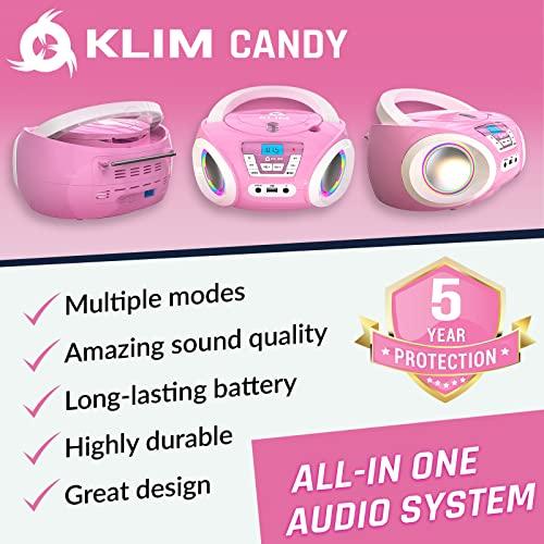 KLIM KLIM Candy Kids CD Player for Children - FM Radio - Includes Batteries - Pink - Boombox Portable - CD Player Children - with Speakers, Toddlers (Pink)