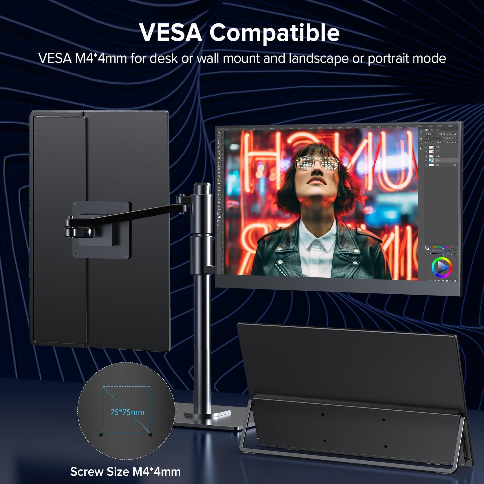 UPERFECT UPERFECT 2K 144Hz Portable Monitor 17.3 Inch 2560x1440P Portable Gaming Monitor Travel Monitor for Laptop HDR IPS Screen with VESA, Cover Stand, Dual Speakers for PC Phone Game Console Steam Deck