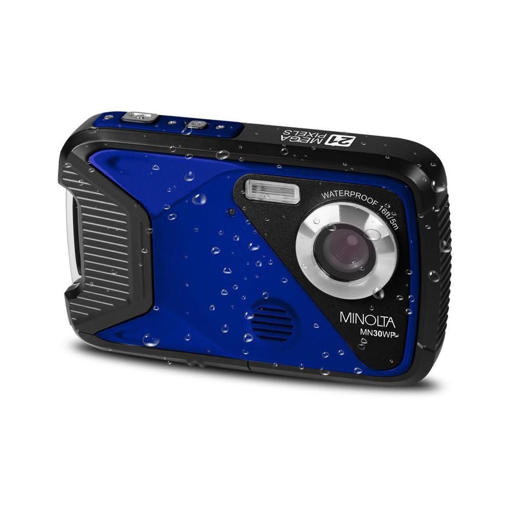 Minolta Minolta Waterproof Digital Camera 21MP Photos, 1080p HD Video, 2.8 LCD, Underwater Up to 16ft, 4X Digital Zoom, Anti-Shake, Face Detection, Smile Capture, Scene Modes, 16GB Card (Blue)