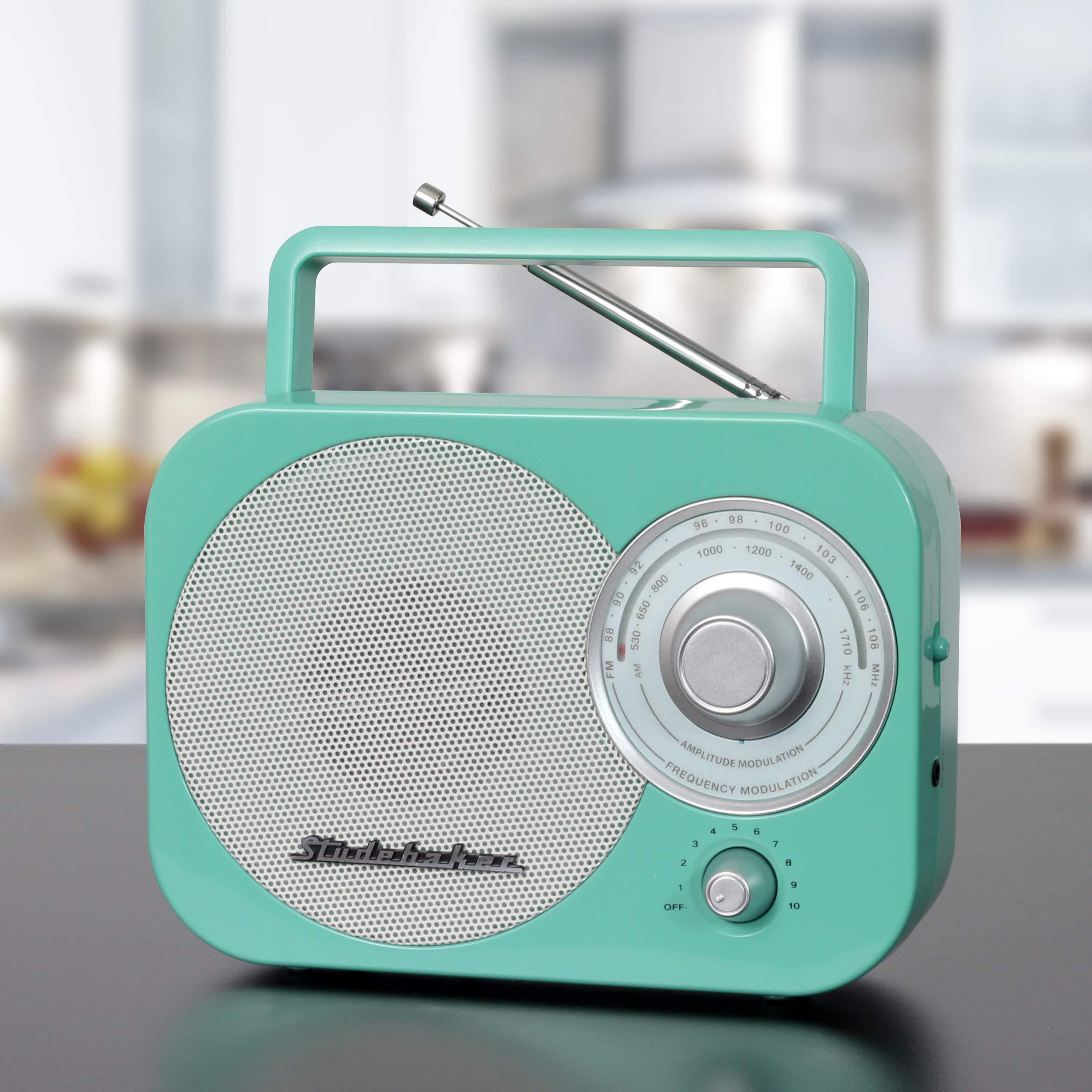 Studebaker Studebaker SB2000TS Teal/Silver Retro Classic Portable AM/FM Radio with Aux Input