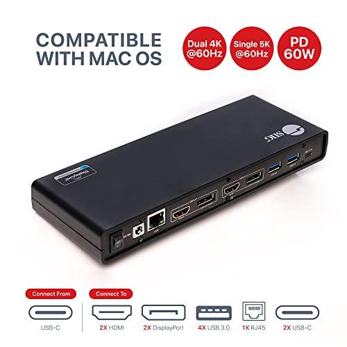 SIIG SIIG USB Type C Dual 4K Docking Station with 60W PD - Dual 4K@60Hz or Single 5K@60Hz Monitor Laptop Dock - DisplayLink - 2 HDMI 2 DisplayPort, 4 USB 3.0 Ports, 2 Type C Ports, Gigabit Ethernet Port
