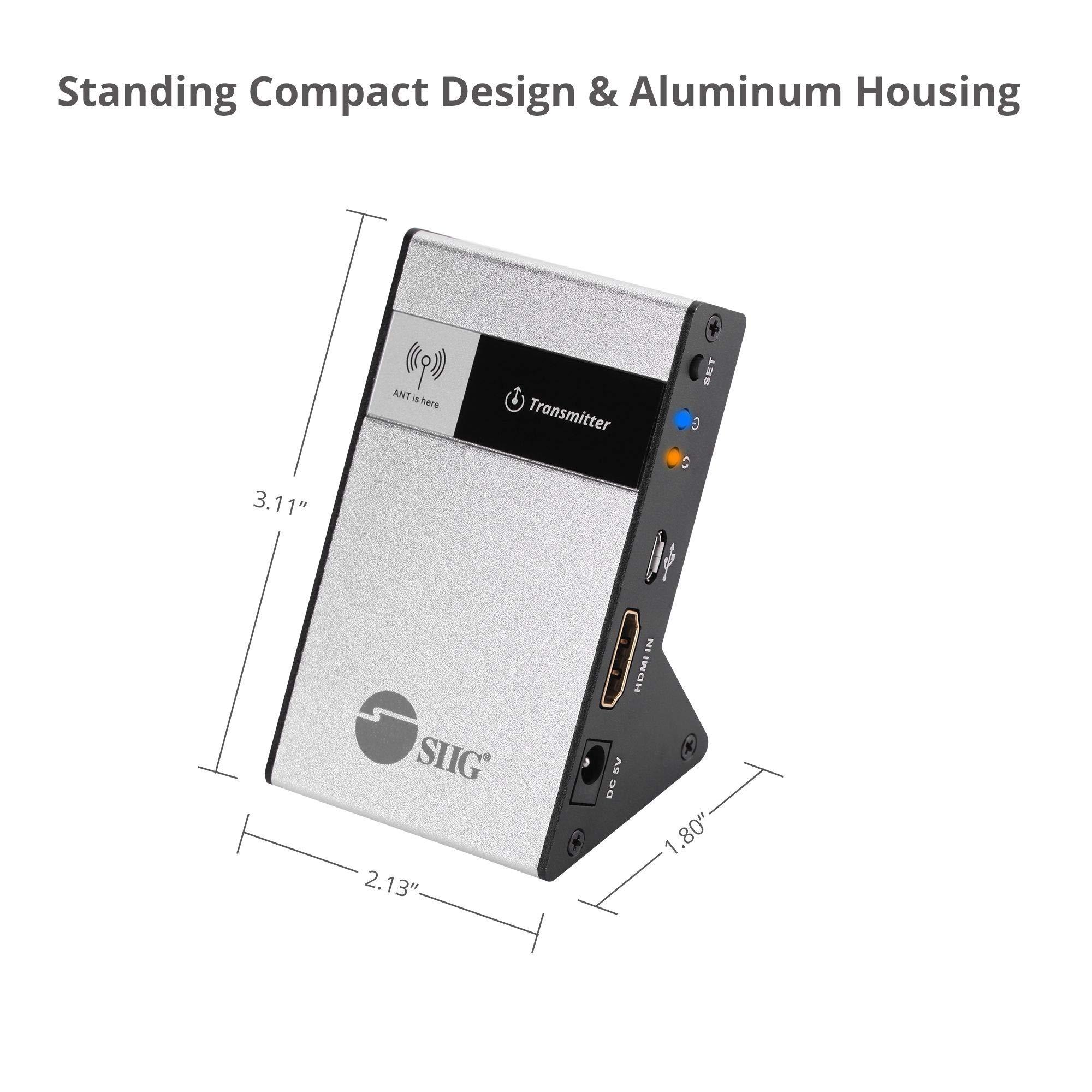 SIIG SIIG CE-H23Q11-S1 Wireless HDMI Extender Kit 98Ft 30M Supporting 4K @30Hz HDCP 1.4 CEC 60GHz Frequency-Transmitter and Receiver, Black
