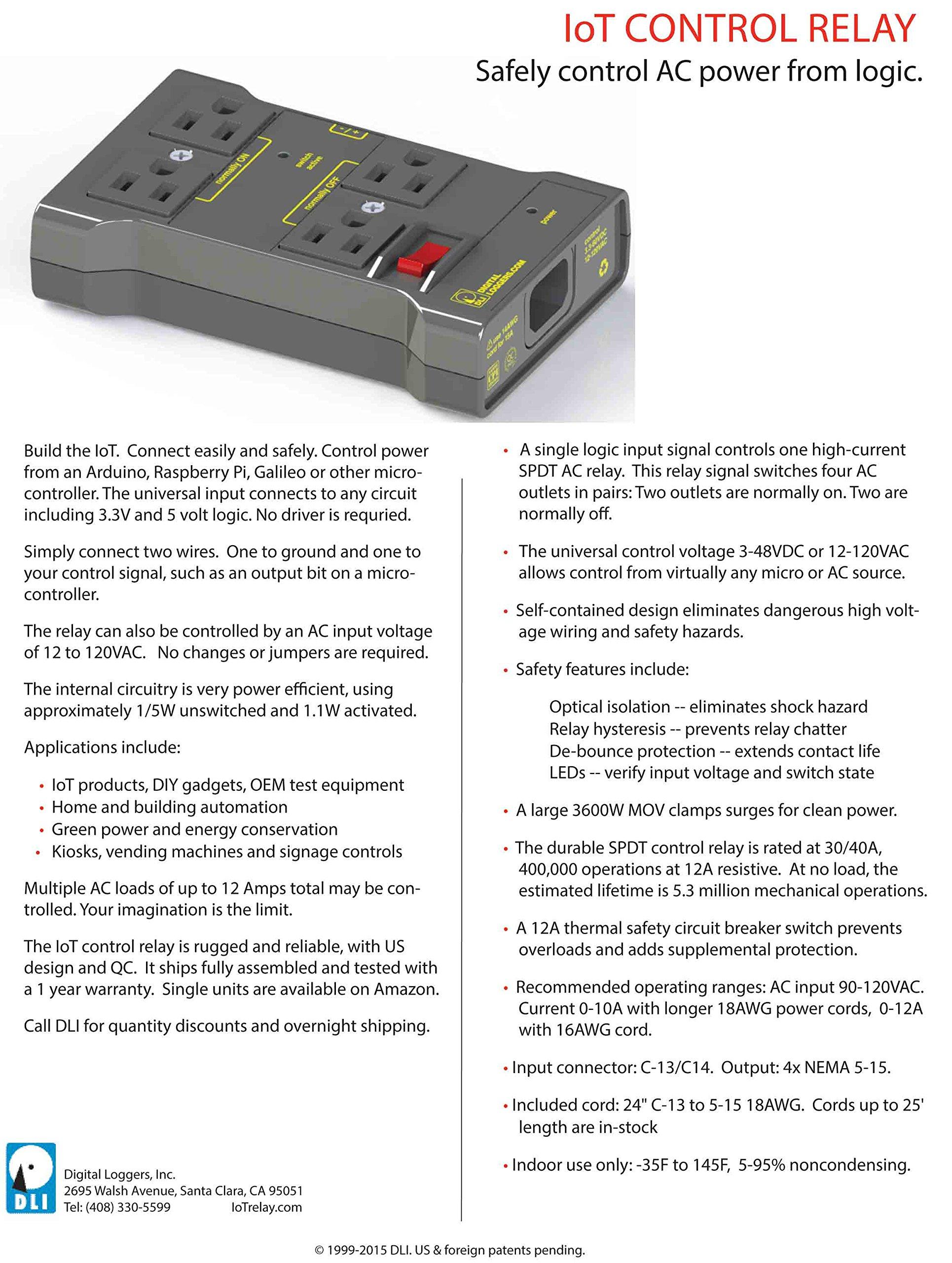 DLI 705020645490 Iot Relay - Enclosed High-Power Power Relay for Arduino, Raspberry Pi, PIC or WiFi, Relay Shield