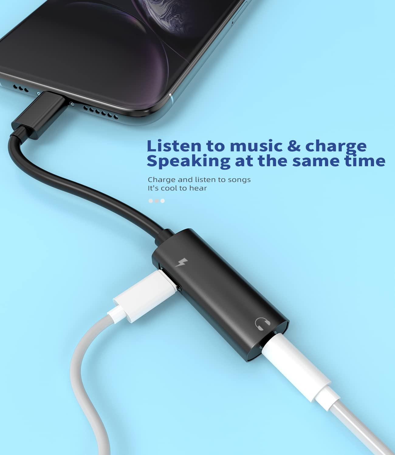 HOYULLI Iphone Adapter for Headphone Jack Lightning to 3.5mm AUX Charger Dongle Splitter Audio Adaptador Para 2in1 Cable Earphone MFI Certified Compatible With 7 8 X Xr 13 12 11 Pro Ipad Music Converter