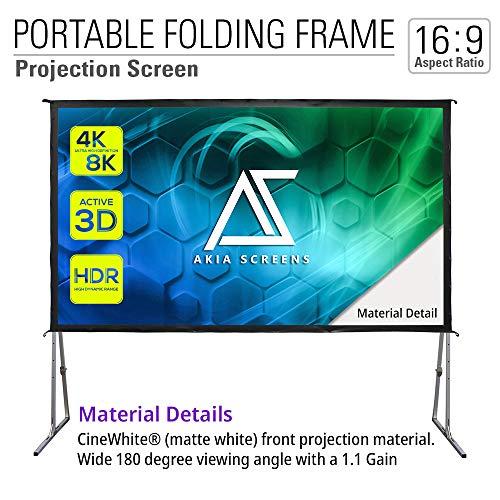 AKIA SCREENS Akia Screens 145 inch Portable Outdoor Projector Screen with Stand and Bag 16:9 8K 4K Ultra HD 3D Adjustable Height Foldable Projection Screen Silver for Movie Video Home Theater AK-OS145H1