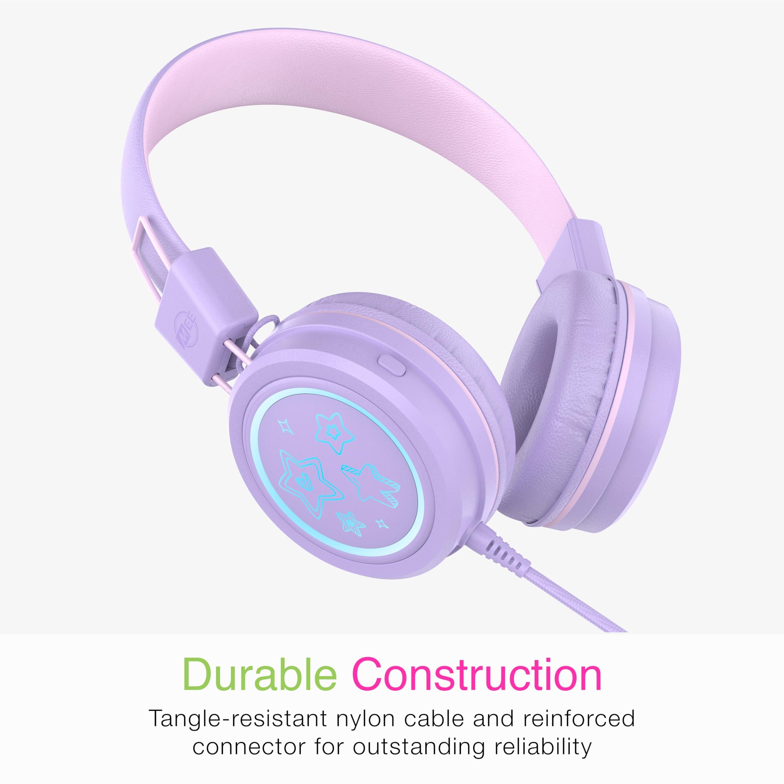 MEE audio MEE audio KidJamz KJ55 Personalized USB-C Safe Listening Wired Headphones for Kids with Custom LED-Backlit Design, Volume Limiter, & Microphone for iPhone 15, iPad, & USB Type C Devices (Lavender)