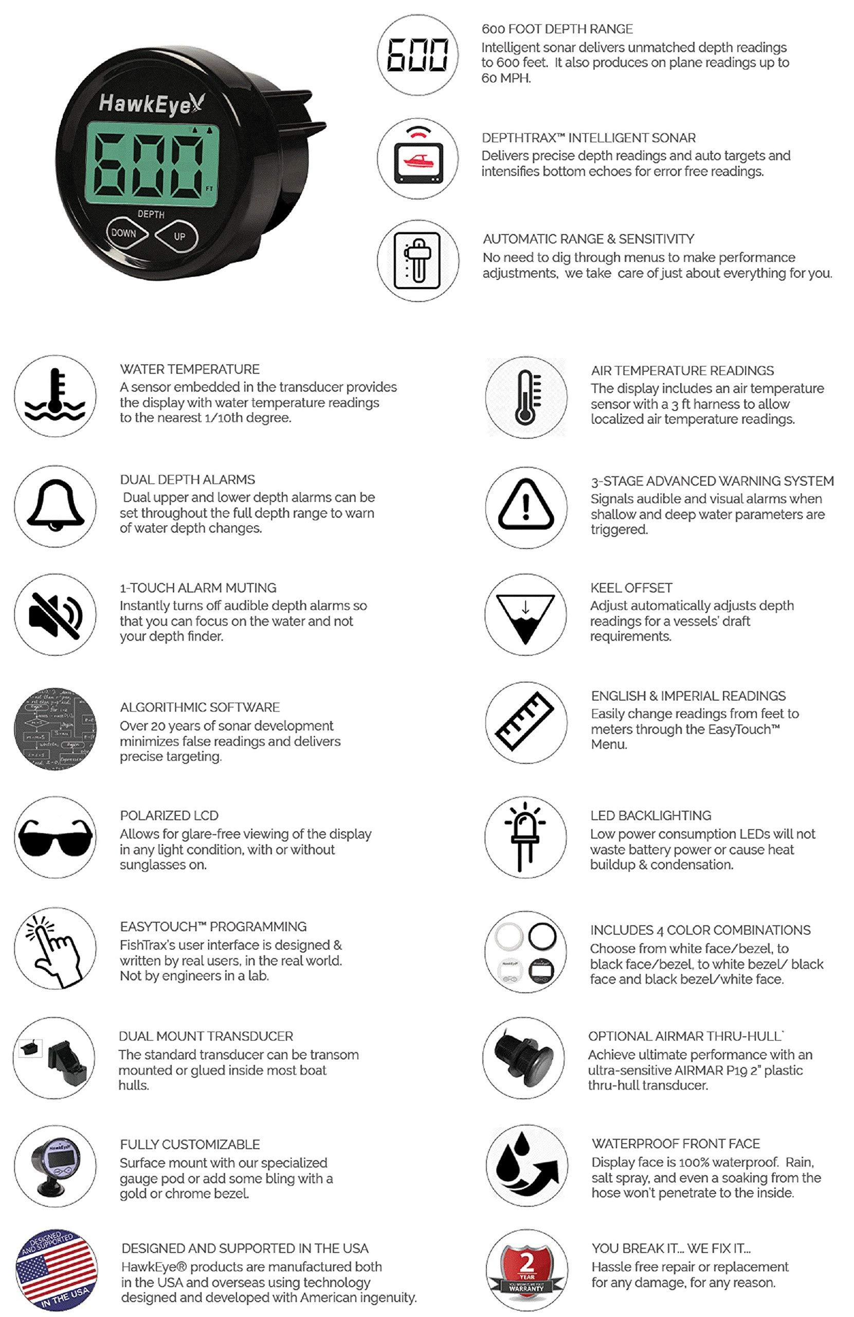 Hawkeye DepthTrax 2B Boat Mount In Dash Digital Depth Finder