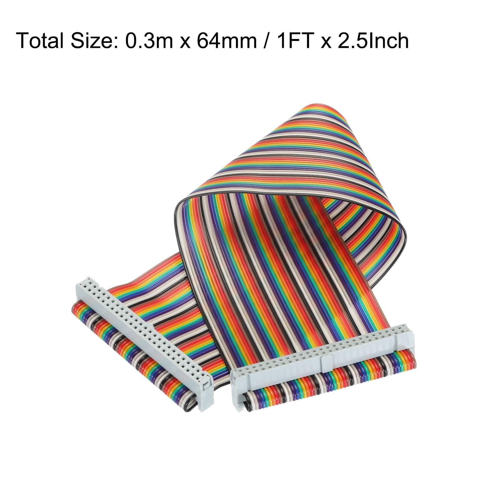 MECCANIXITY MECCANIXITY 2 Pcs 50 Pin Flat Rainbow Ribbon Cable FC/FC Female Connector 1FT 2.54mm Pitch Breadboard Jumper Wires for Electronic Projects
