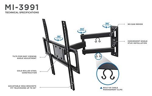 Mount-It! Mount-It! Full Motion TV Wall Mount | Swivel, Tilting, Articulating Flat Screen TV Bracket for 26-55 Inch | Arm Extension up to 17-Inch | 77lb Capacity (Black)
