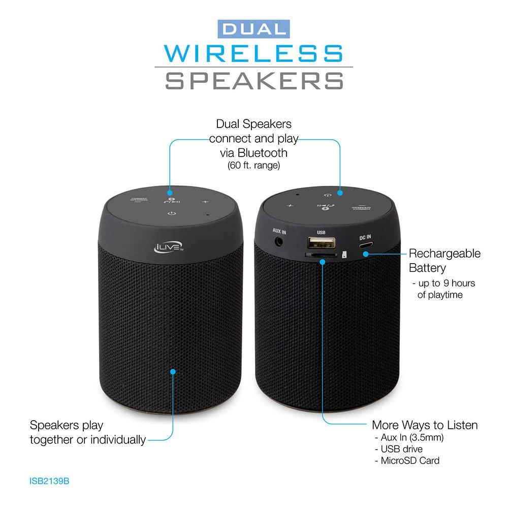 iLive Electronics iLIVE Bluetooth 5.0 Wireless Speaker Pair Black