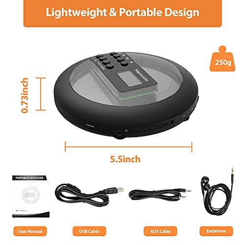 Hernido Rechargeable Portable CD Player for Car, Hernido Discman CD Player with FM Transmitter, 20 Hours Playtime Personal Compact Disc CD Player, USB CD Walkman with Headphones, Anti-Skip & Resume Playback