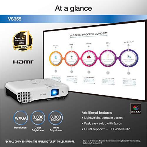 Epson Epson VS355 WXGA 3,300 lumens color brightness (color light output) 3,300 lumens white brightness (white light output) HDMI 3LCD projector