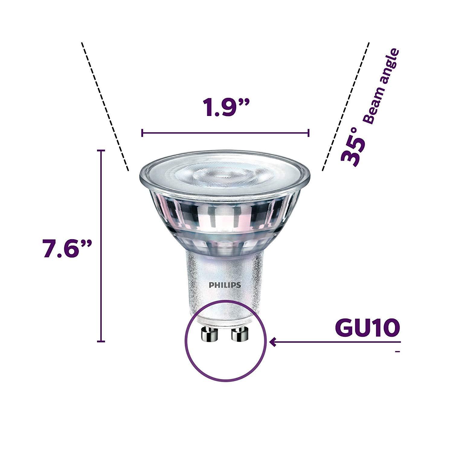 Philips LED Philips LED GU10 Dimmable Spotlight Bulb - Pack of 3 - 50 Watts, Bright White - Energy Star Certified, Title 20 Compliant