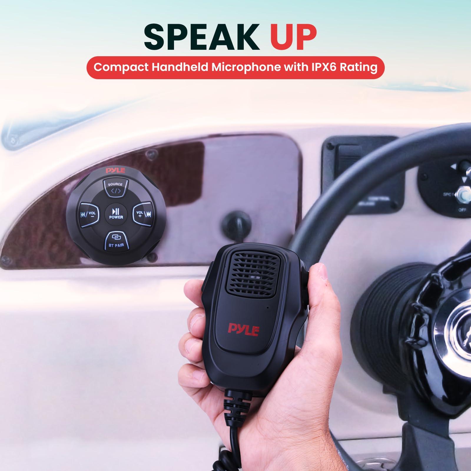 Pyle Pyle Marine Bluetooth Receiver Speaker Kit - Waterproof Audio Entertainment System Set w/Dual 6.5" Boat Speakers, Wireless BT Controller, Compact Handheld Broadcasting Microphone (Black)