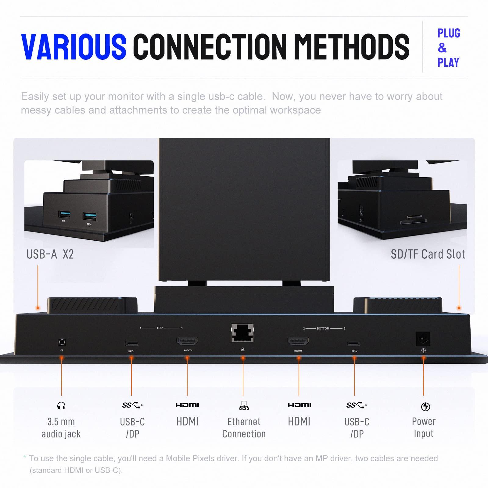 Duex Mobile Pixels Geminos Dual 24" FHD Stacked Desktop Monitors with 1080P Webcam&Speakers, 100W USB-C Charging, All-inclusive HDMI/USB A/USB C Infinitely Adjustable Computer Monitor (2 Monitors)