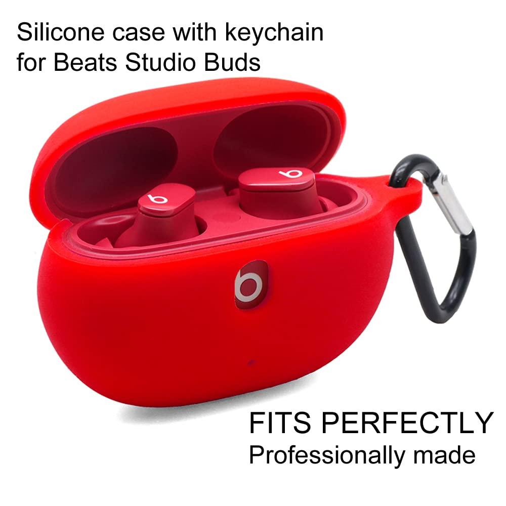 claiol Claiol Silicone Case for Beats Studio Buds, Premium Shockproof Silicone 2021 New Beats Studio Buds Case Cover with Keychain. (Red)