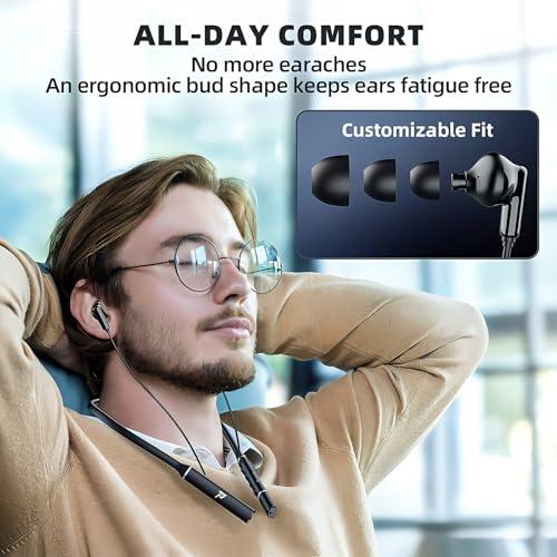 Promise A12 Neckband Bluetooth 5.3 Earbuds - 60H Playtime, Built-in OTG Fast Charger, Lightweight Memory Steel, Type-C Adapter, Noise-Isolating Earphones for Sports, Gaming & Calls