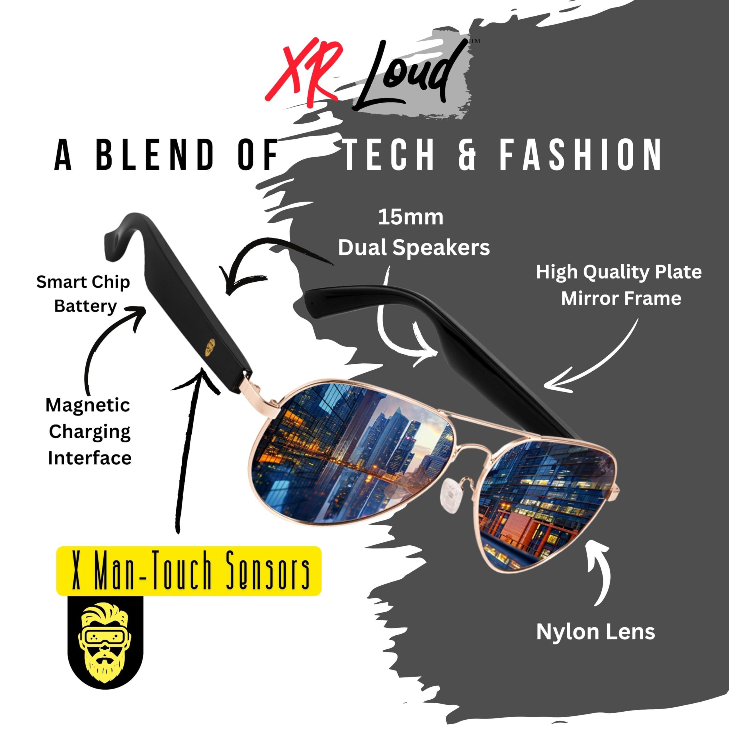 XR Loud XR Loud Smart Sunglasses with Bluetooth for Men Women, New 5.3 Android Siri Touch and Voice Assistant with Speakers, 120H SB, Aviator (Black Dominator)