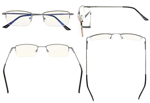 Eyekepper Eyekepper Half-Rim Memory Titanium Bridge Reading Glasses for Video Games Blue Light Blocking Readers Amber Tinted Lenses (Gunmetal,+1.00)