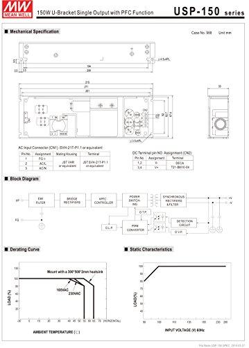 MEAN WELL Mean Well Original USP-150-15 U-Bracket Switching with PFC Function Power Supplies 15V 10A 150W