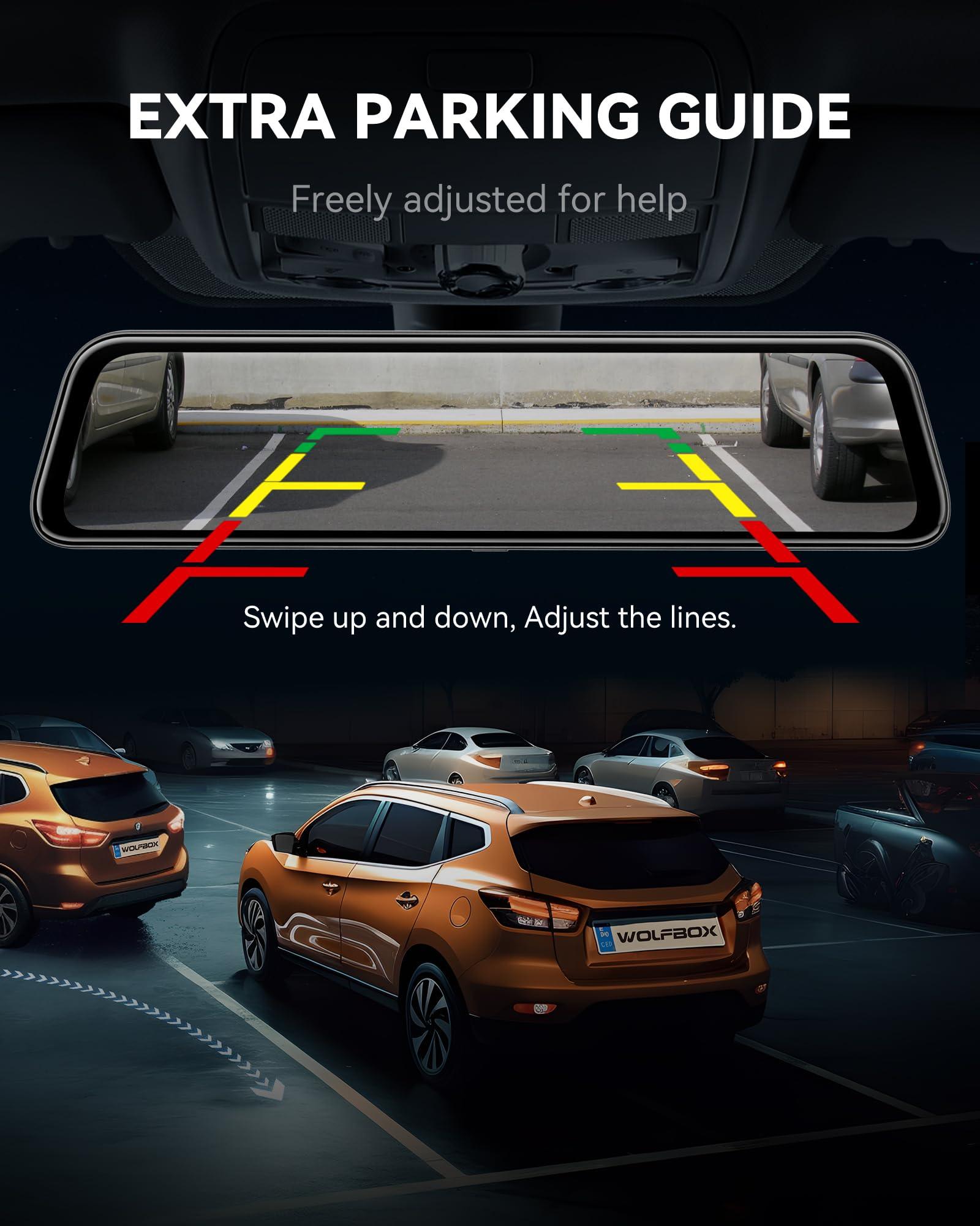 WOLFBOX WOLFBOX G840S 12\" 4K Mirror Dash Cam Backup Camera, 2160P Full HD Smart Rearview Mirror for Cars & Trucks, Front and Rear View Dual Cameras, Night Vision, Parking Assistance, Free 32GB Card & GPS